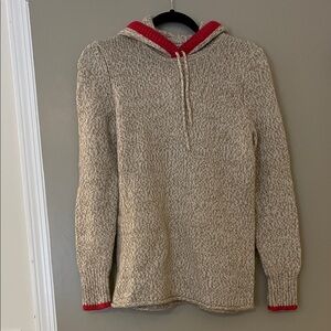 Beige and Red Hooded Sweater